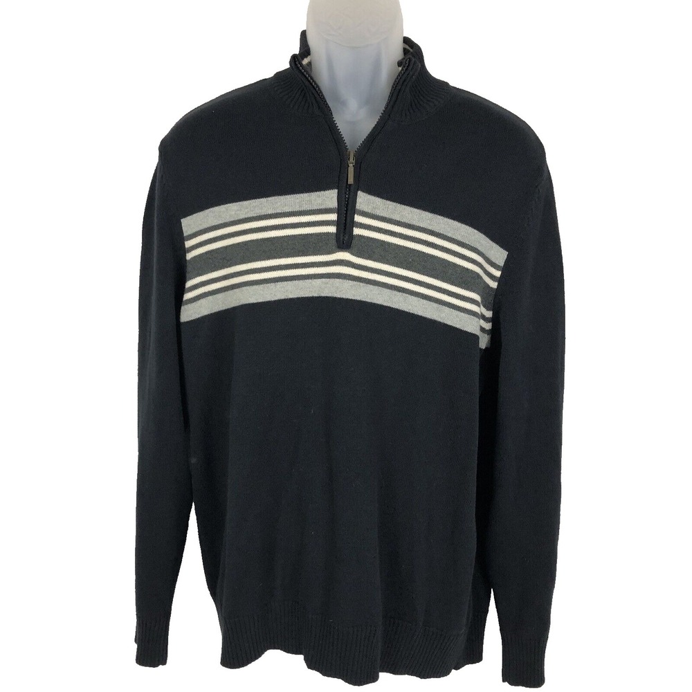 John Ashford Sweater Mens M Black 1/4 Zip Pullover Mock Neck